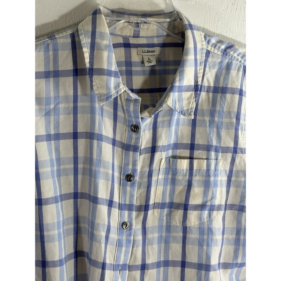 L.L. Bean Men’s Large White Blue Plaid Wrinkle Resistant Long Sleeve Shirt - Picture 3 of 9